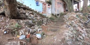 With resources scarce, sandbags here double up as stairs