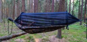 Looking for dead wood is really important, in case it falls during the night. The hammock they used for this trip is the DD Hammock