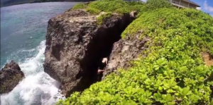 Climbing up the cliff at Laie Point